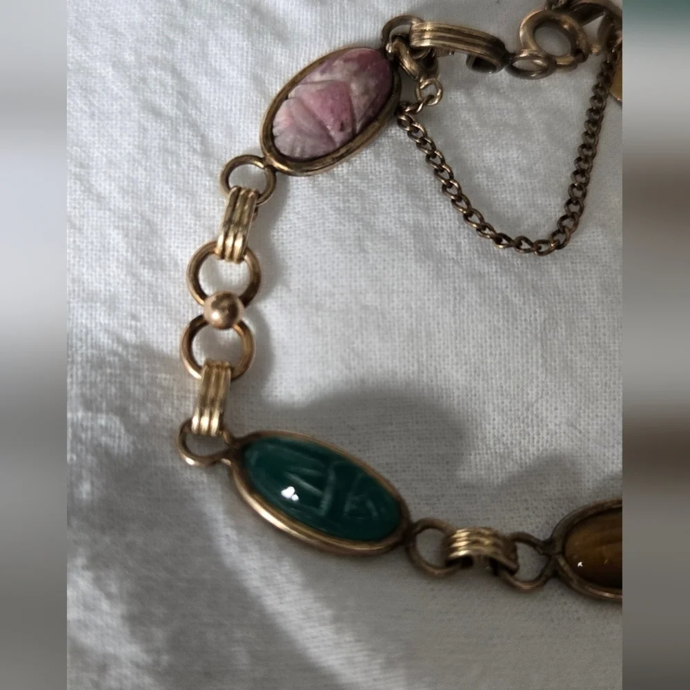 VTG D'or 1/20 12k G F Multicolor Gems Scarab Bracelet